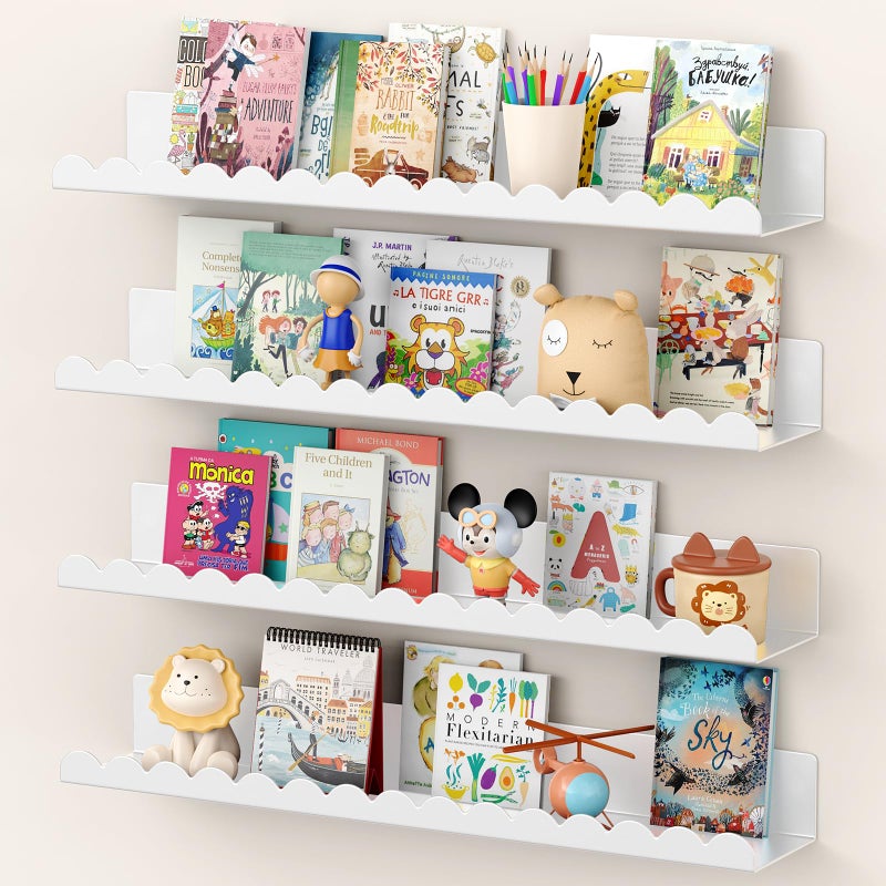 Gattlukd Floating Shelves for Wall, 23 Inch Metal Nursery Book Shelves 4 Pack, Wall Mounted Book Shelf for Kids Room, Bedroom, Bathroom, Playroom Decor ï¼ˆWhiteï¼‰ - Image 1