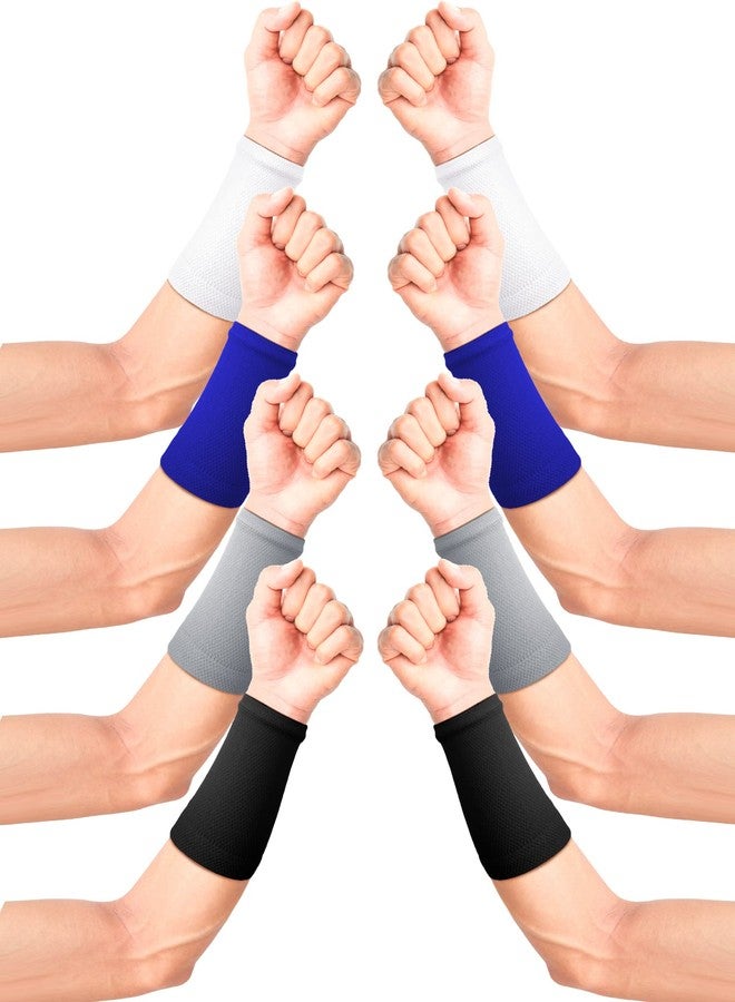 Newcotte 4 Pairs Compression Wrist Braces for Men and Women - Breathable Bands for Sports to Improve Circulation and Relieve Pain (Black, White, Gray, Blue, Medium) - Image 4