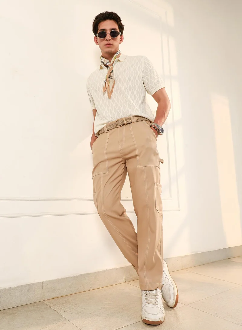 CAHOOT  Men's Khaki Beige Contrast Stitch Carpenter Trousers for Men | Best Price UAE