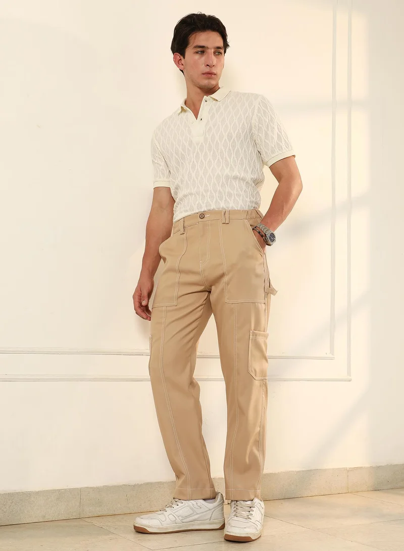 CAHOOT  Men's Khaki Beige Contrast Stitch Carpenter Trousers for Men | Best Price UAE