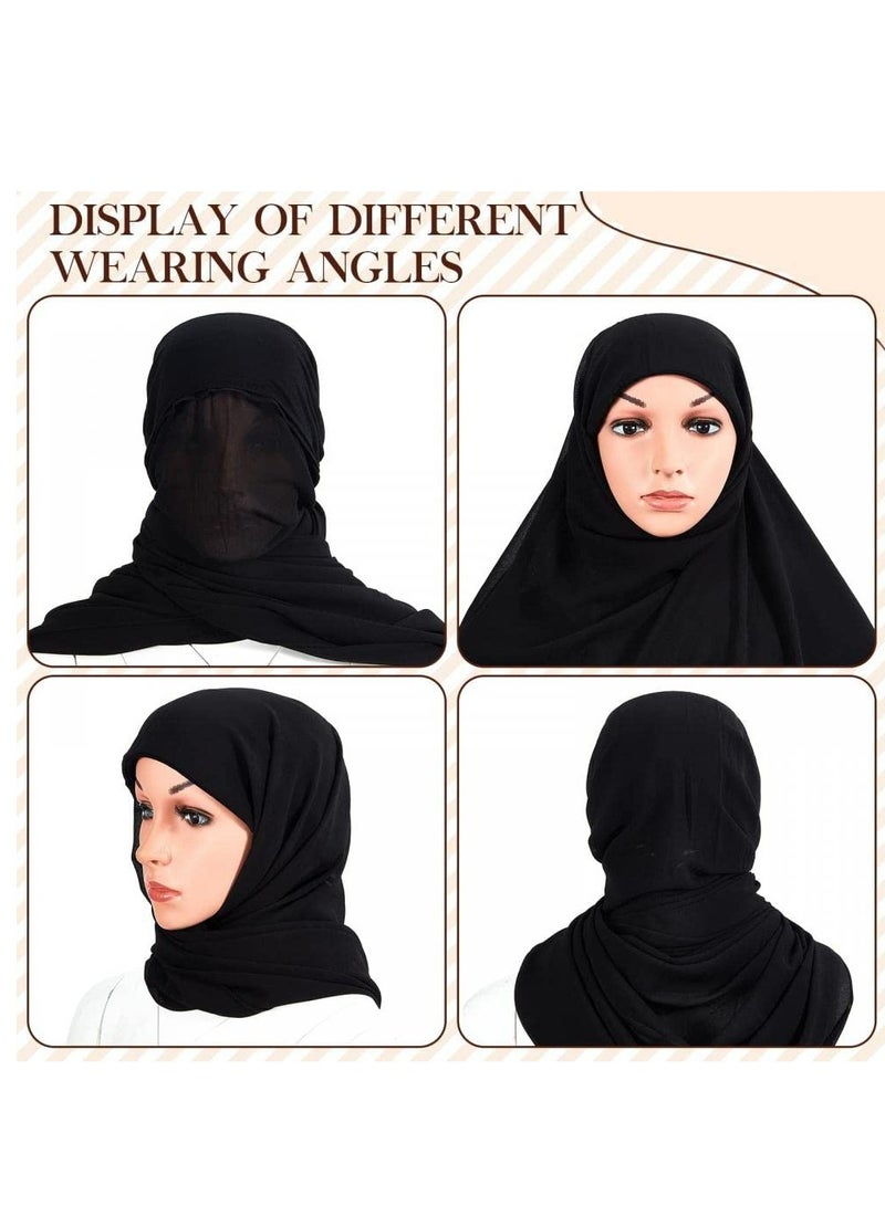 حجاب فوري مع حجاب، أغطية رأس من الشيفون بلون سادة على الموضة الإسلامية، قبعات ناعمة طويلة تحت الوشاح مع قبعة تحتية إسلامية، غطاء عمامة، غطاء كامل، غطاء شال للنساء، ملابس يومية - أزرق داكن - Image 4