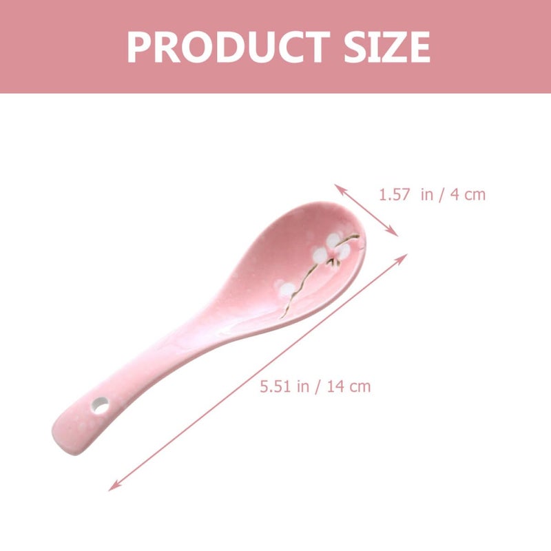 Japanese Style Snowflake Pattern Pink Ceramic Soup Spoons Set of 6 Porridge Spoons for Home Dining - Image 3