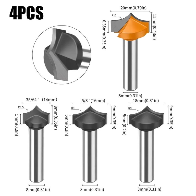 4Pcs 8mm Shank Wood Carving Blades Set For Woodworking Handle - Image 3