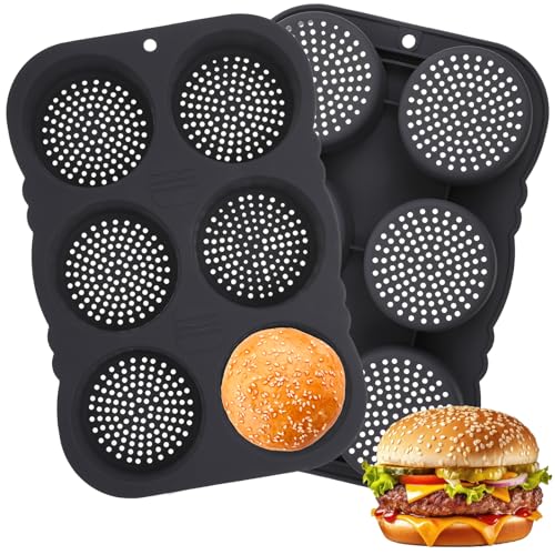 JOUTYFOR 2 Pcs Hamburger Bun Pan 4 Inch Silicone Hamburger Bun Mold 6 Cup Big Baking Pan for Homemade Buns Dishwasher Safe - Image 1
