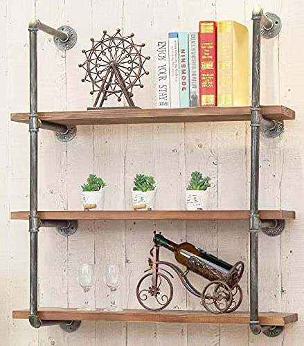 BIXIRAO BIXIRAO Industrial Wall Mounted Iron Floating Pipe ShelvesShelvingRacksStorageBookcasesBrackets DIY Open Bookshelves Retro Black 4Tier Shelf Brackets with 3 Boards 