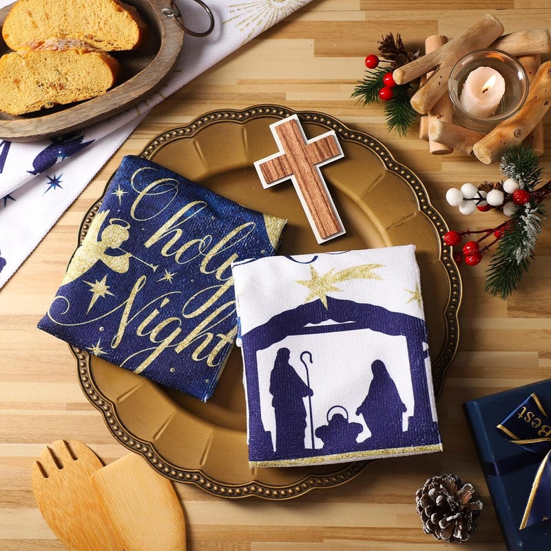Oudain 6 Pcs Christmas Kitchen Towels Nativity Scene Christmas Hand Towels 24 x 16 Inch Jesus Decorative Dish Cloths Holiday Tea Dishcloths Winter Novelty Xmas Christ Gifts for Home Kitchen Bathroom - Image 2