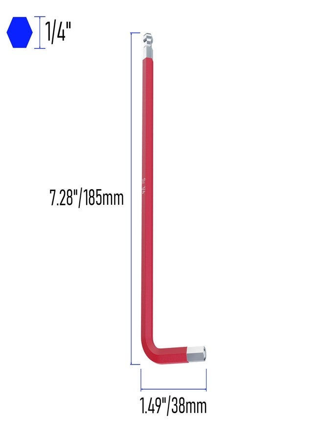 FOCMKEAS 2PCS 1/4" Ball End Hex Key Allen Wrench, SAE Internal Hexagonal Wrench, L Shaped Long Arm S2 Steel Repairing Tool，Red - Image 2