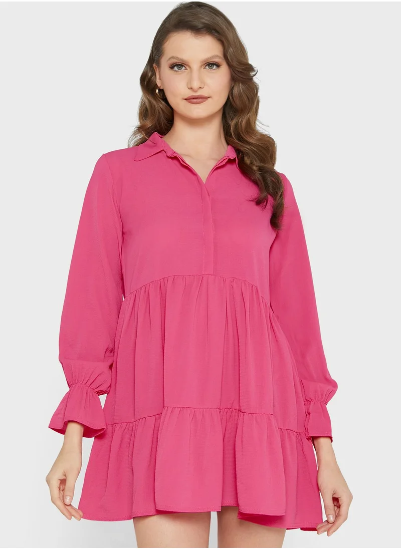 LASULA Tiered Shirt Dress
