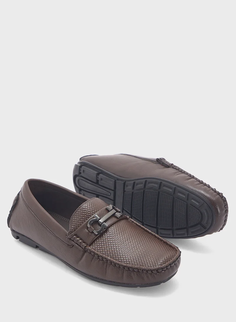Robert Wood Trim Detal Textured Casual Loafers