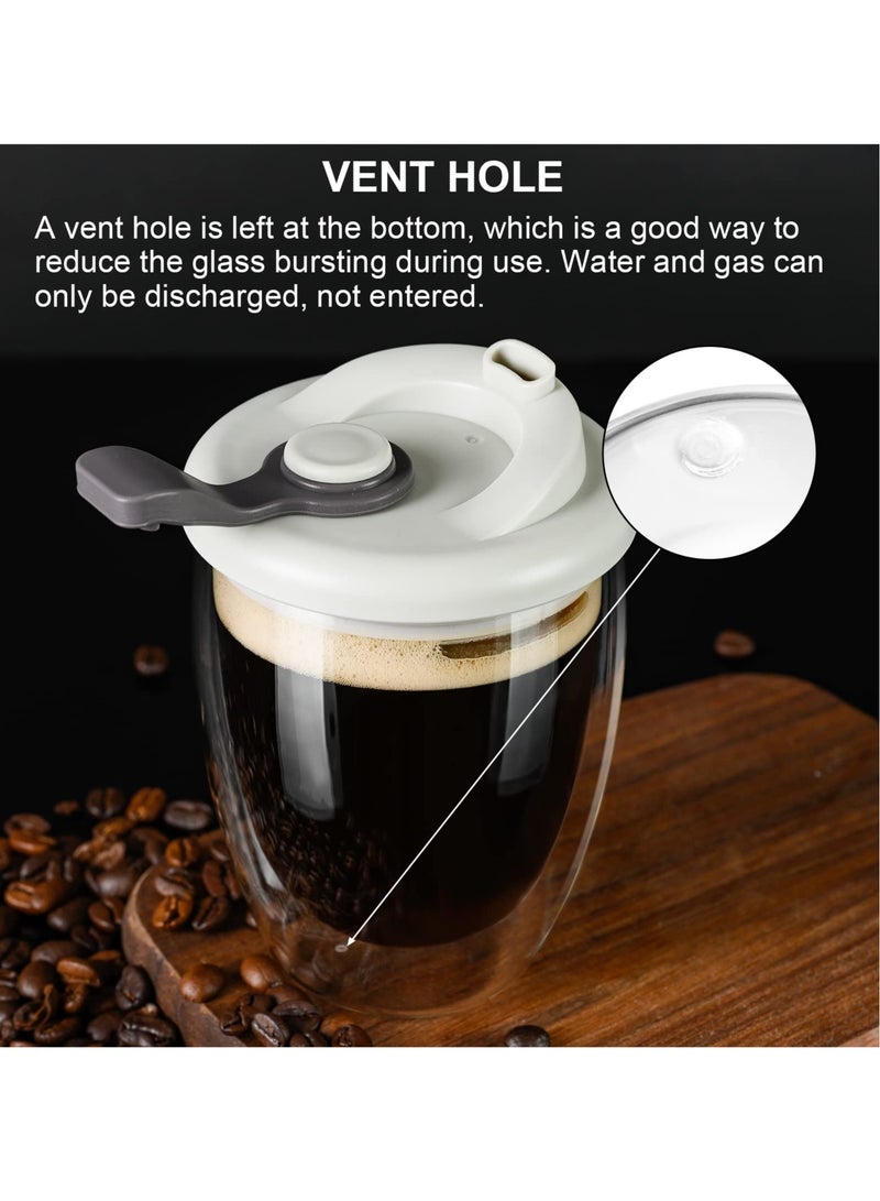 Double Wall Glass Coffee Mug with Silicone Lid 12oz Insulated Cup for Hot and Cold Drinks High Borosilicate Glass Double Walled Cup for Travel and Home Use Grey - Image 5