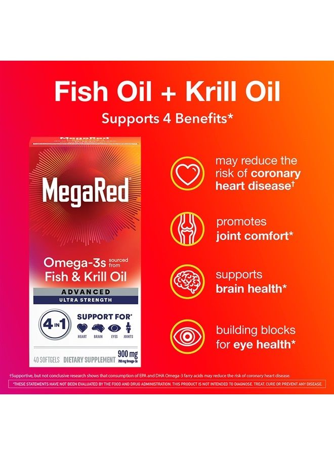 Megared MegaRed Fish Oil + Krill Oil 900mg Omega 3 Supplement with EPA & DHA, Supports Heart, Brain, Joint and Eye Health, No Fishy Aftertaste - 60 Softgels (60 servings)  - Image 2