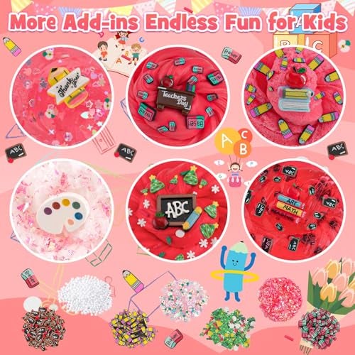 LAWOHO 6 Packs Learning Slime Kit Red Slime Gifts for Kids Cloud Butter Clear Slime Textures Birthday Party Favors Goodie Bags Stuffer Anxiety Stress Relief Toys - Image 5