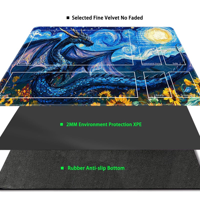 Sepmat MTG Playmat with Zones Magic Card Playmat Game Mat,TCG & CCG Card Games Mat with Free Storage Bags Size 24 x 14 Inches (with Zones,Dragon1) - Image 4