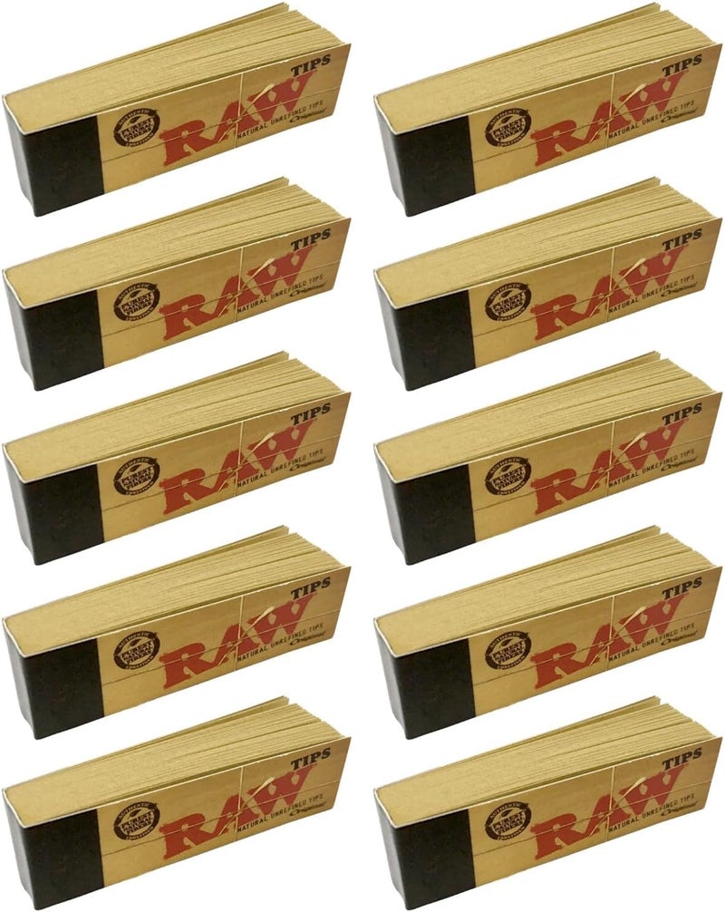 Raw Unbleached Filter Rolling Papers (Pack of 10, 500 Tips) - Image 1