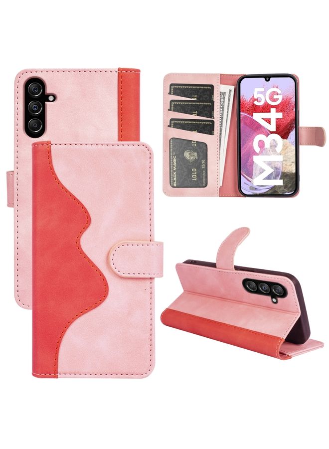 Case Cover For Samsung Galaxy M34 5G Stitching Horizontal Flip Leather Phone Case Red