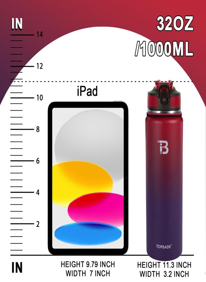 TOPBADE Stainless Steel Sports Water Bottle with Straw Lid & Chug Lid 1 L, BPA-Free Insulated Water Bottle with Removable Paracord Handle, Carbonated Water Bottle for School, Fitness (Red Blue) - Image 5