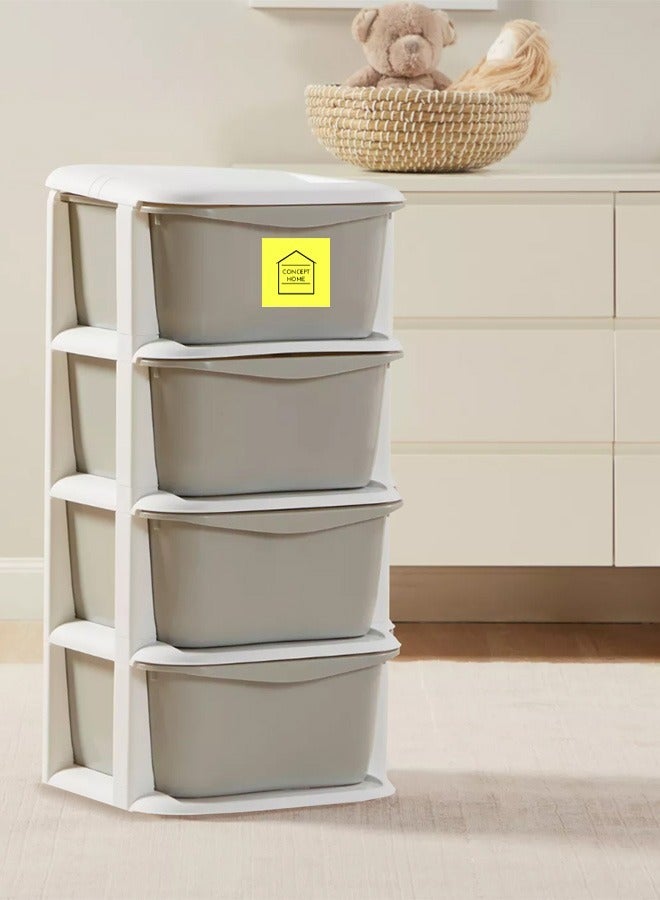 Concept home 4-Layer Storage Drawer Cabinet, Easy install, High Quality White/Grey 37x36.5x75 cm  - Image 1