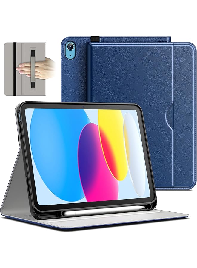 جي تيك حافظة لجهاز ايباد 10 10.9 انش موديل 2022 الجيل العاشر من الجلد الصناعي مع حامل قلم وجيب لعرض متعدد الزوايا - ازرق داكن - Image 1