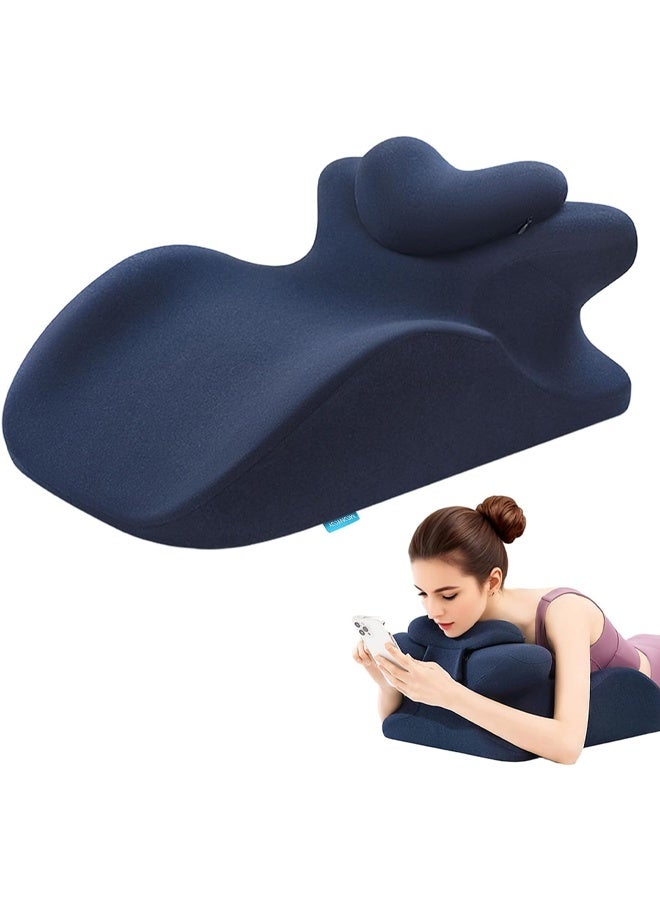 DUNISO Ergonomic Face Down Pillow for Sleeping,Adjustable Height Prone Position Pillow,Memory Foam Pillow for Stomach Sleeper,Back Pain Relief Incline Cushion，Soft and Comfortable,for Relieve Back Pain,Read，Dark Blue - Image 1
