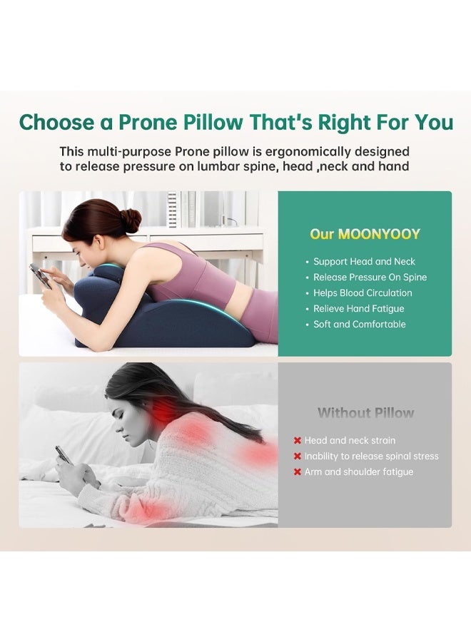 DUNISO Ergonomic Face Down Pillow for Sleeping,Adjustable Height Prone Position Pillow,Memory Foam Pillow for Stomach Sleeper,Back Pain Relief Incline Cushion，Soft and Comfortable,for Relieve Back Pain,Read，Dark Blue - Image 3