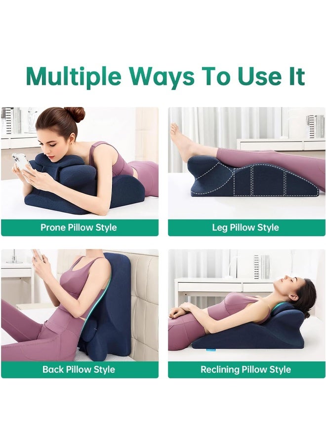 DUNISO Ergonomic Face Down Pillow for Sleeping,Adjustable Height Prone Position Pillow,Memory Foam Pillow for Stomach Sleeper,Back Pain Relief Incline Cushion，Soft and Comfortable,for Relieve Back Pain,Read，Dark Blue - Image 4