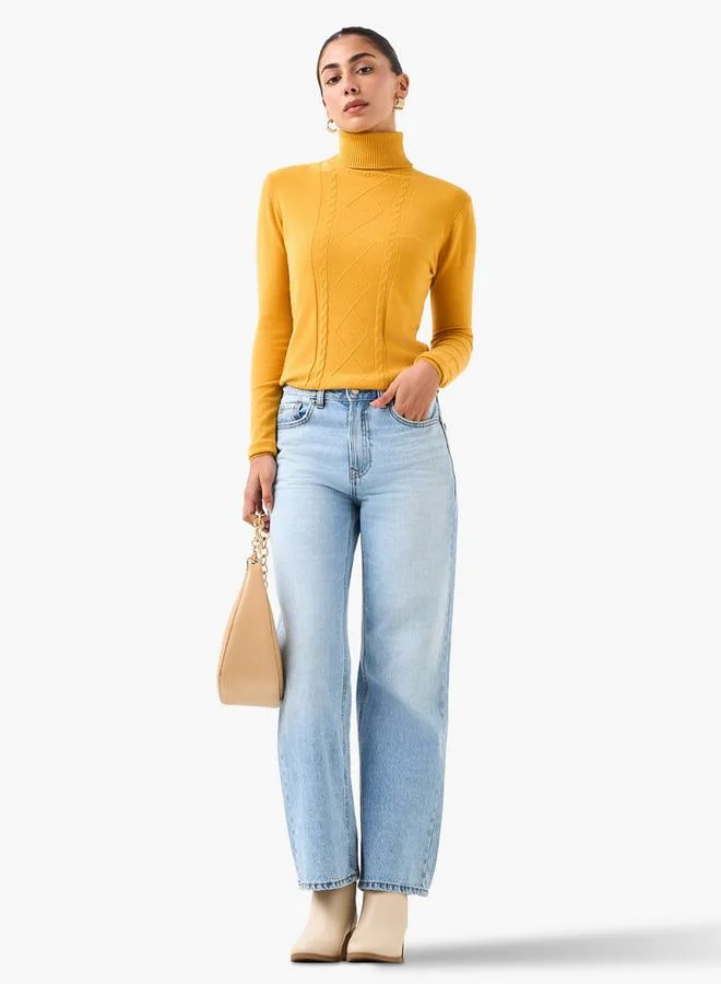 2Xtremz 2Xtremz Textured High Neck Tricot Sweater