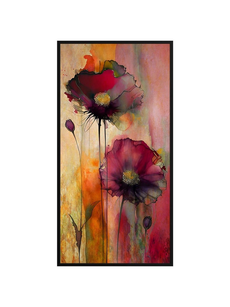 999STORE Dark Pink Flower Modern Art Long Big Canvas Wall Painting living room decoration flower paintings for living room Canvas Framed_24X48 Inches BoxF24X48036