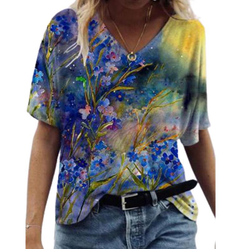 Source manufacturers foreign trade new women's V-neck short-sleeved top summer sexy 3D abstract printing T-shirt wholesale my042-4 XL - Image 5