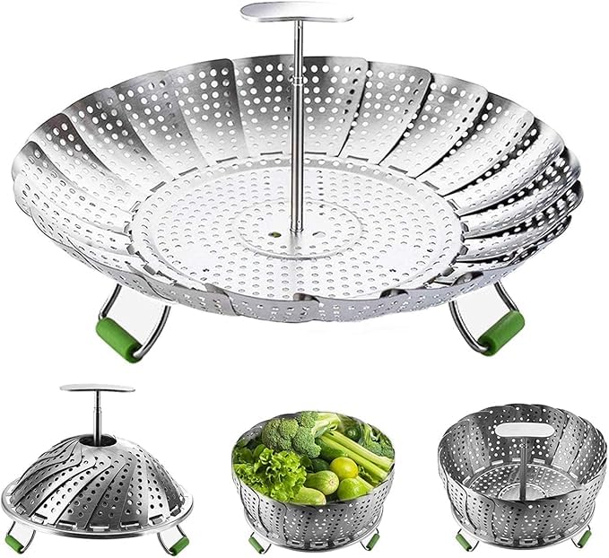 Steamer Basket Veggie Steamer Basket for Cooking Stainless Steel Folding Vegetable Steamer Insert with Extending Removable Center Handle Expandable to Fit Various Size Pot7 to 11