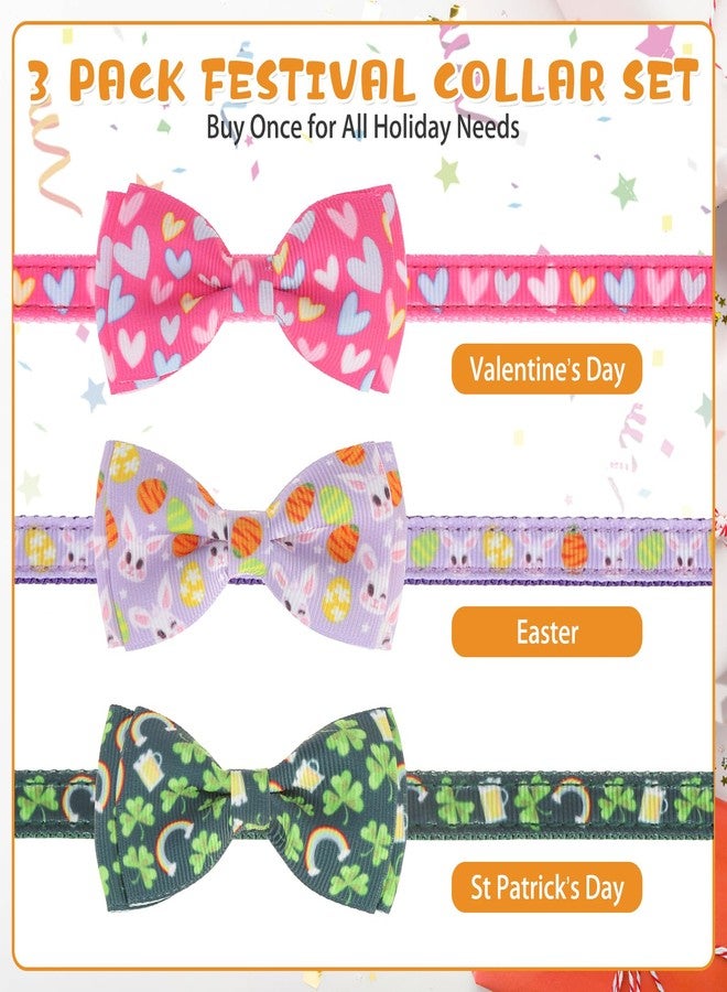 KOOLTAIL Easter Cat Collars Breakaway with Bowtie and Bells,3 Pack Adjustable Fancy Kitten Collar with Safety Buckle for Girls Boys Kitty,Cute Cat Charm Pendant Holiday - Image 3