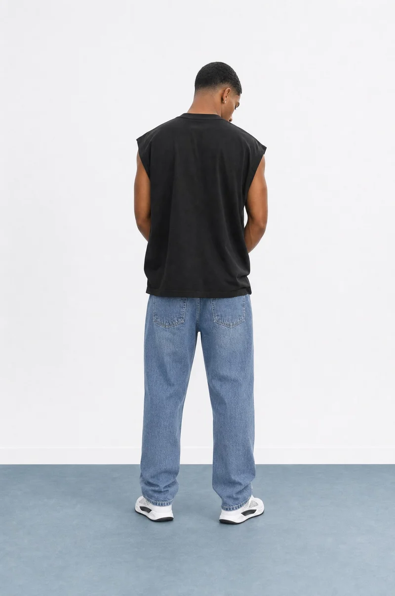 Respire Men's Washed Baggy Pants Dark Blue