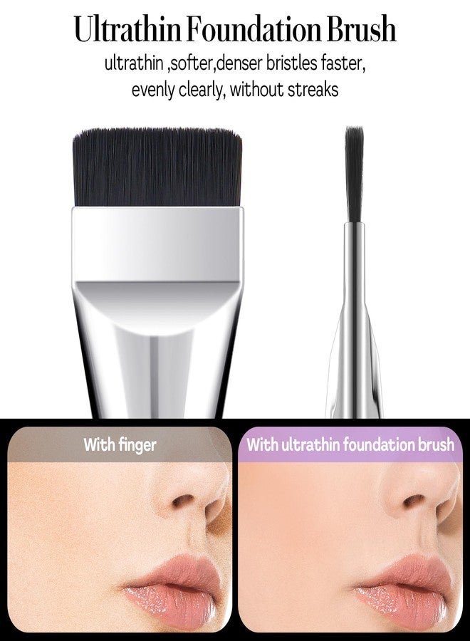 oruola فرشاة مكياج أورولا قطعتين، فرشاة كريم أساس مسطحة، فرش مكياج كورية لمزج كريم الأساس السائل، فرش مزج بشعيرات سوداء ناعمة فضية - Image 2