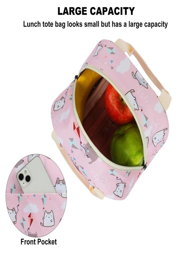 Kouxunt Cat Insulated Lunch Bag for Women Grils, Reusable Tote Lunch Box for Work School Picnic Travel (Pink) - Image 3