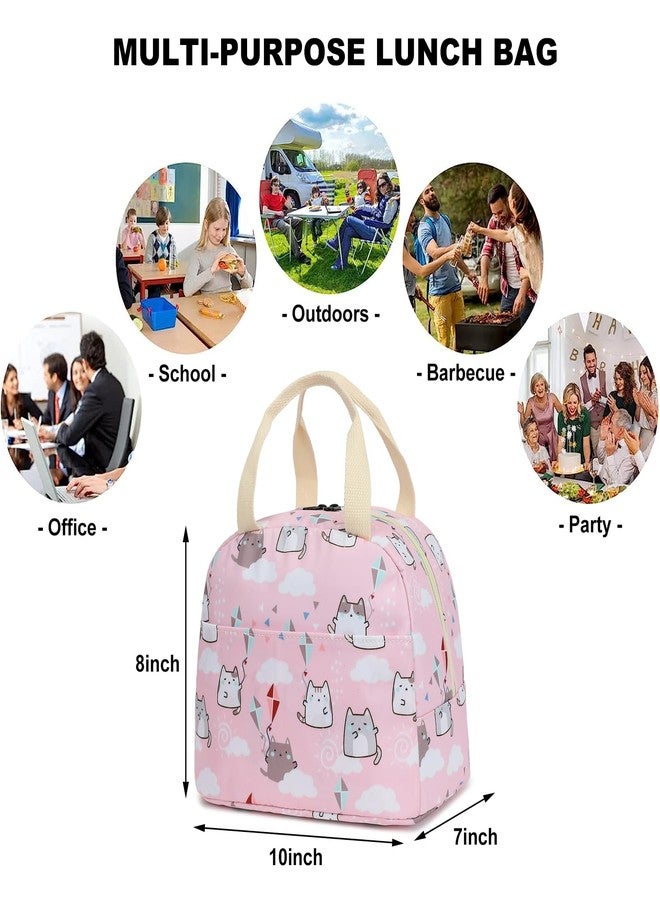 Kouxunt Cat Insulated Lunch Bag for Women Grils, Reusable Tote Lunch Box for Work School Picnic Travel (Pink) - Image 5