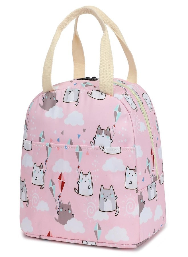 Kouxunt Cat Insulated Lunch Bag for Women Grils, Reusable Tote Lunch Box for Work School Picnic Travel (Pink) - Image 1