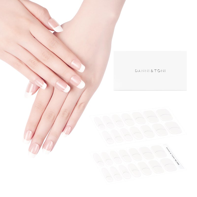 DANNI & TONI Semi Cured Gel Nail Strips Classic French (Crystal Frost) Sheer French Gel Nail Stickers with White Tips Glossy Nail Polish Wraps 28 Stickers - Image 5