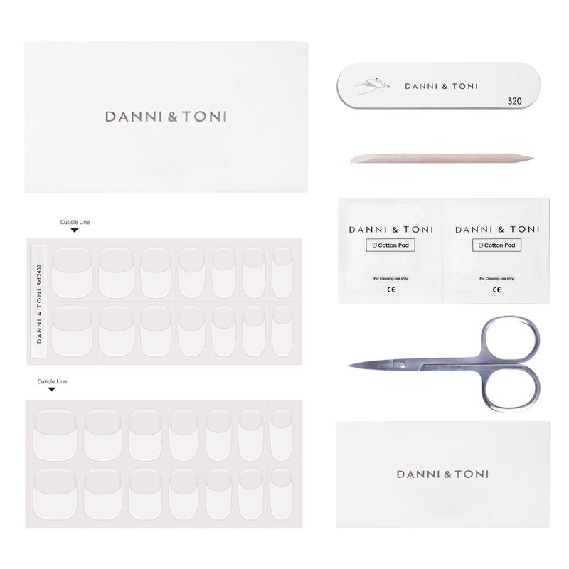 DANNI & TONI Semi Cured Gel Nail Strips Classic French (Crystal Frost) Sheer French Gel Nail Stickers with White Tips Glossy Nail Polish Wraps 28 Stickers - Image 4