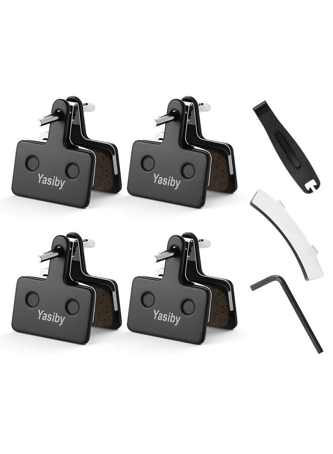 Yasiby Bike Brake Pads, 4 Pairs Disc Brake Pads High-Performance with Installation Tools, Premium Semi-Metallic & Organic Resin MTB Bicycle Brake Pads Replacement Compatible with TRP Tektro Shimano Deore Br - Image 1