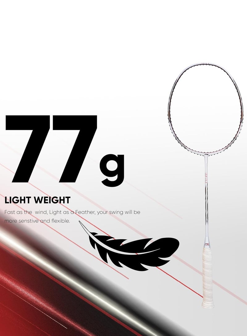 Li-Ning Ignite 8 Japanese Carbon Graphite Unstrung Badminton Racket with Full Cover (Pearl White/Fire Red, 77 Grams) - Image 2