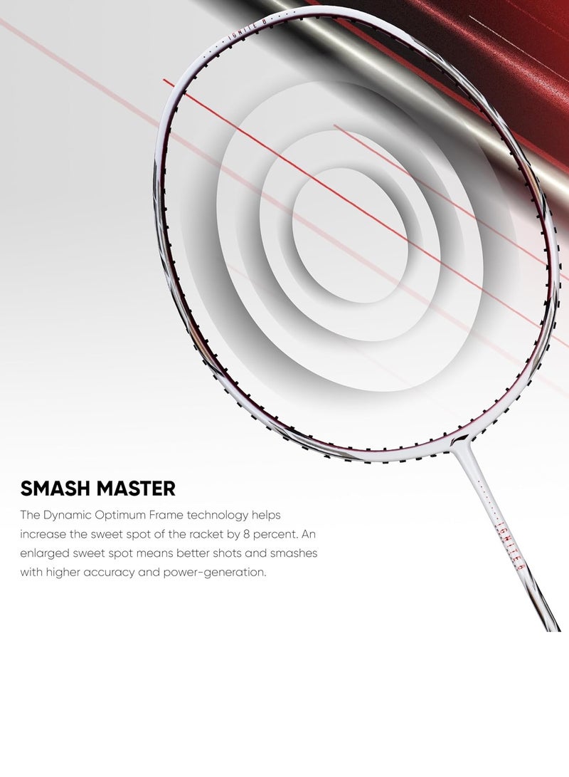 Li-Ning Ignite 8 Japanese Carbon Graphite Unstrung Badminton Racket with Full Cover (Pearl White/Fire Red, 77 Grams) - Image 3