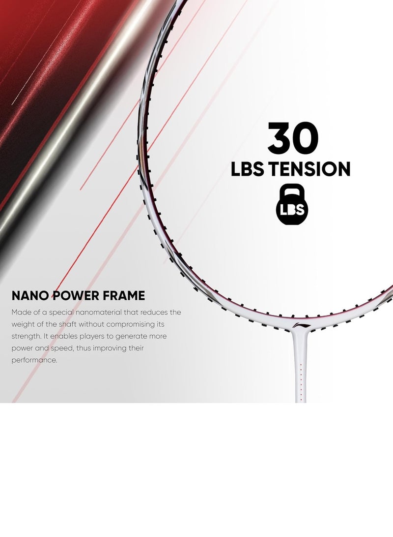 Li-Ning Ignite 8 Japanese Carbon Graphite Unstrung Badminton Racket with Full Cover (Pearl White/Fire Red, 77 Grams) - Image 5