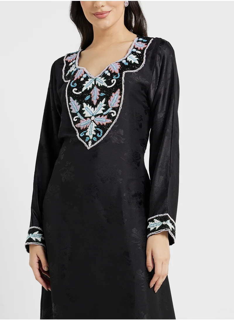 ARABIAN CLOSET Embellished Belted Jalabiya