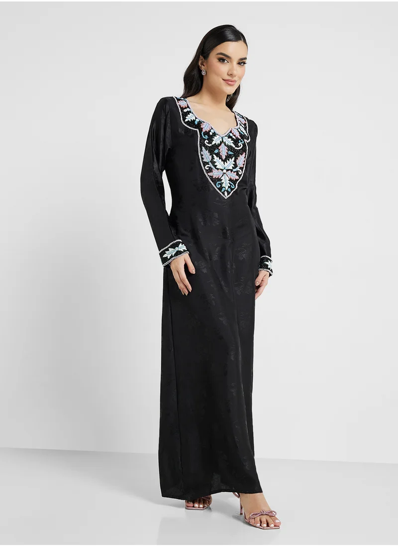 ARABIAN CLOSET Embellished Belted Jalabiya