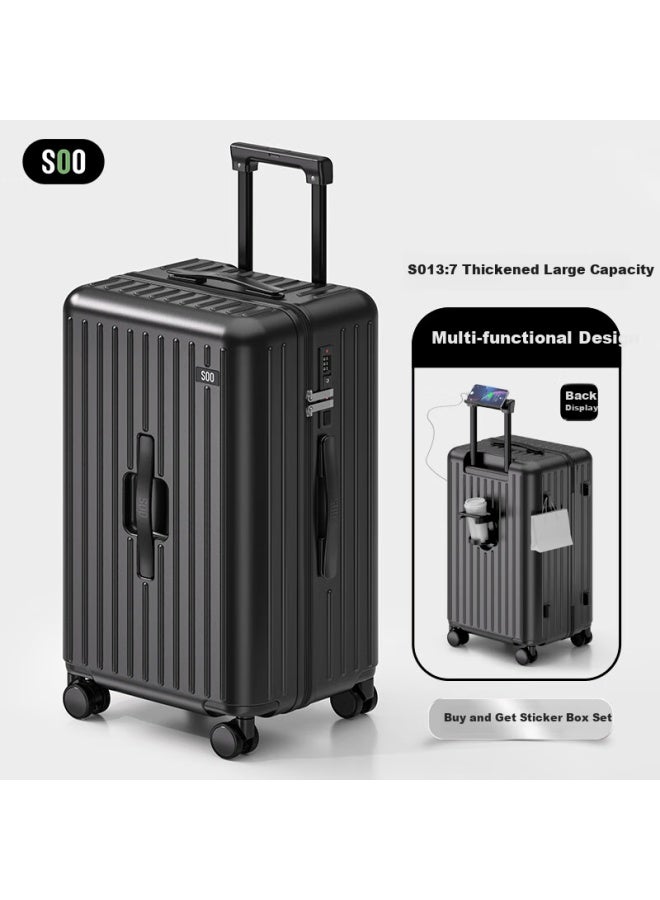 Soo Luggage Suitcase, Large Capacity Travel Case, 360° Wheels, Combination Lock, For Men And Women, Students, Leather Suitcase, 26 Inches, Black - Image 1