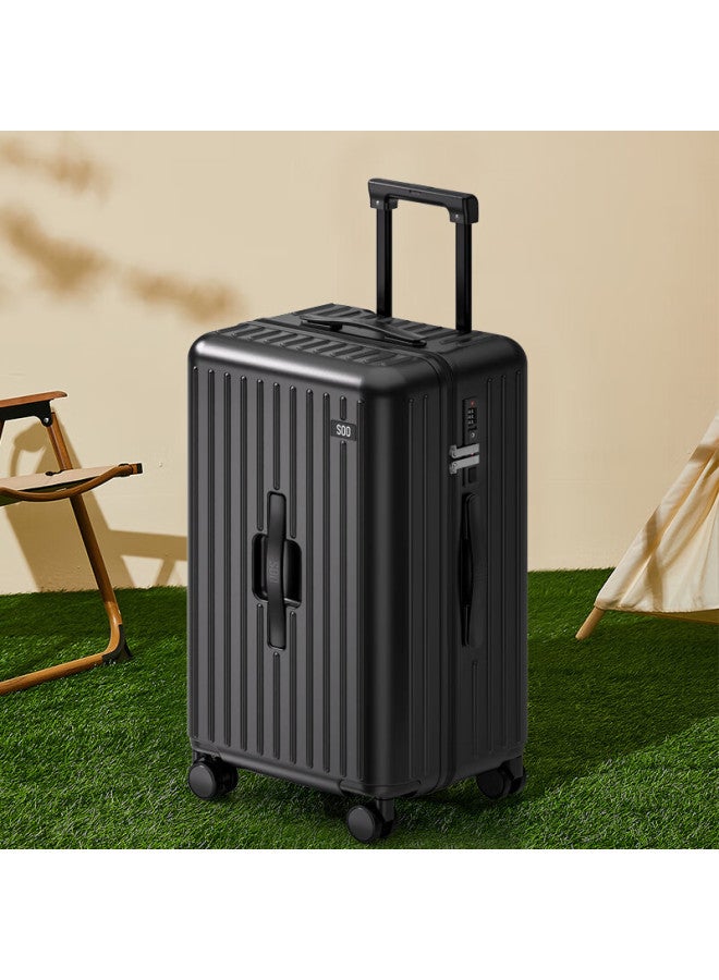 Soo Luggage Suitcase, Large Capacity Travel Case, 360° Wheels, Combination Lock, For Men And Women, Students, Leather Suitcase, 26 Inches, Black - Image 3