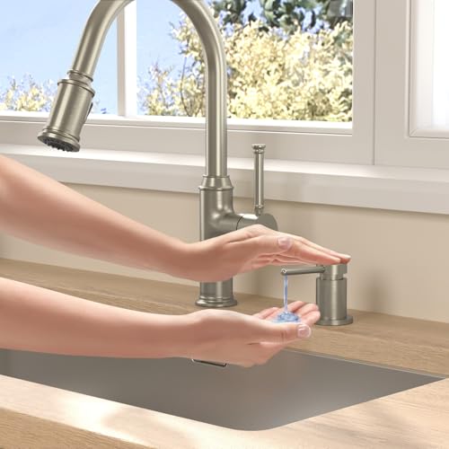 Lava Odoro Soap Dispenser for Kitchen Sink, Modern Brass Built in Countertop Pump Dispenser with 18 Oz Refillable Bottle, Kitchen Soap and Lotion Dispenser Spot-Free, Brushed Nickel, KSD-21 - Image 5