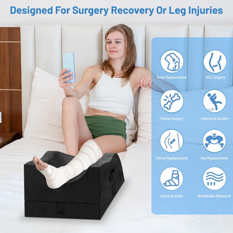 TranquilRelax Leg Elevation Pillows, Wedge Pillow for After Surgery Or Rest, Memory Foam Leg Support Adjustable, Back Knee Hip Ankles Pain Relief, Knee Pillow for Sleeping Blood Circulation Black - Image 5