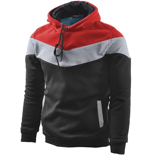 Mooncolour Mens Novelty Color Block Hoodies Cozy Sport Autumn Outwear 0163_black US Large - Image 1