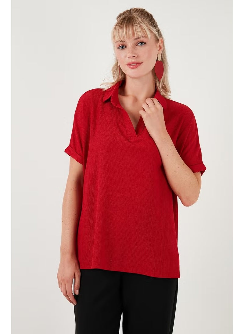 Lela Polo Collar Short Sleeve Relaxed Fit Blouse Women's Blouse 66904862S4 - Image 4