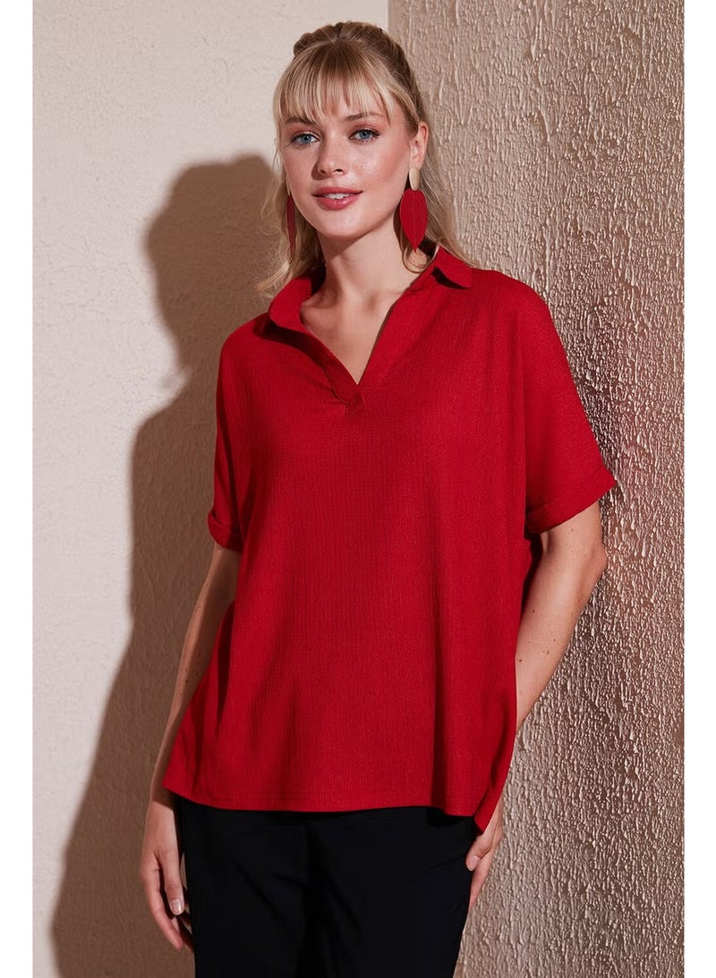 Lela Polo Collar Short Sleeve Relaxed Fit Blouse Women's Blouse 66904862S4 - Image 1